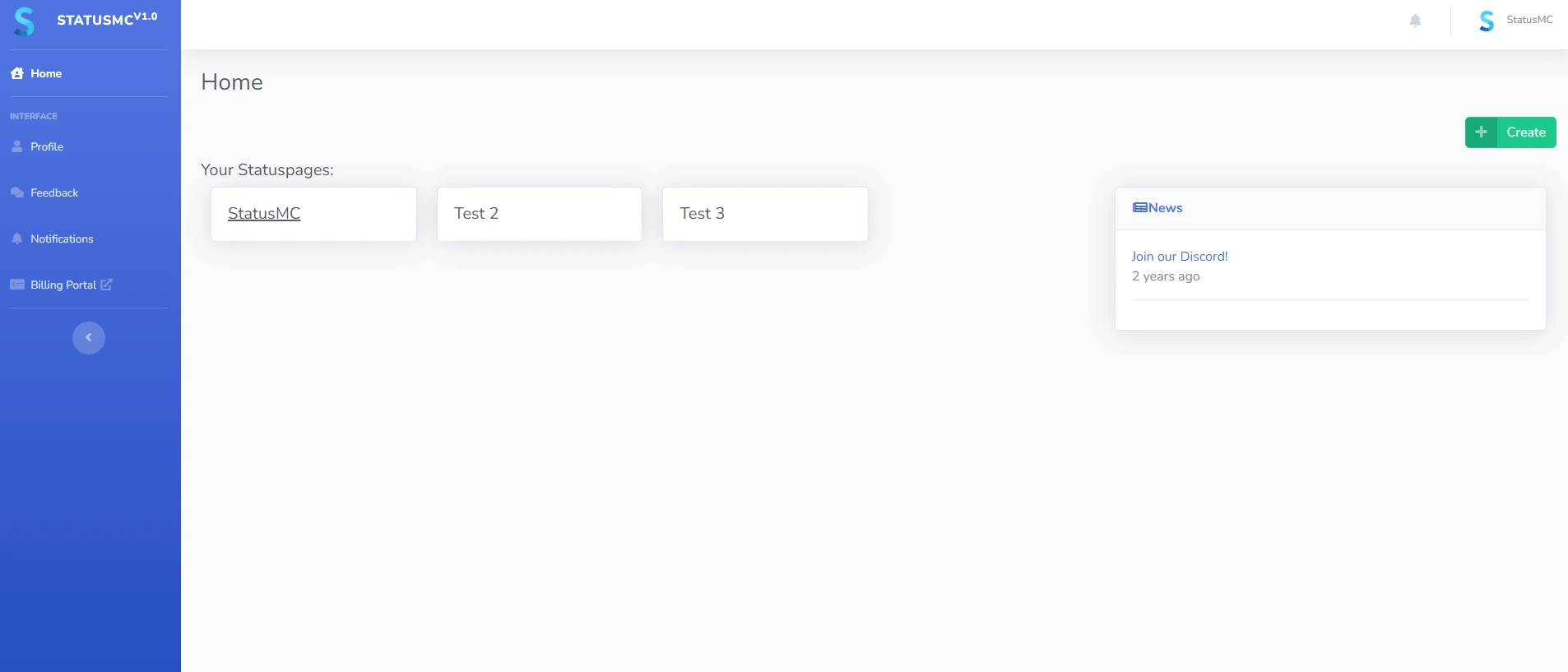 Selecting your statuspage from StatusMC's dashboard